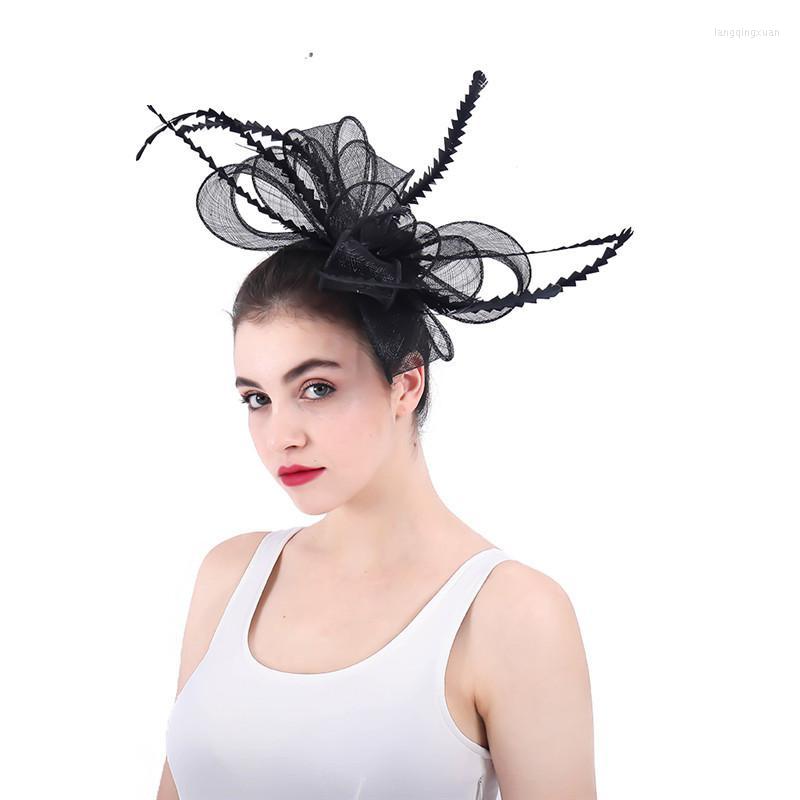 

Headpieces Ostrich Feather Bridal Small Hats Lace Mesh Bow-knot Creative Headdress Wedding Party Banquet Ladies Hair Accessories Vintage