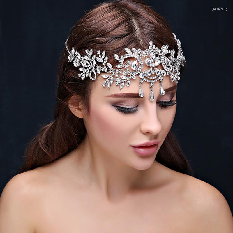 

Hair Clips Bridal Wedding Jewelry Crystal Accessories Frontlet Teardrop Head Chain Headband Tiara