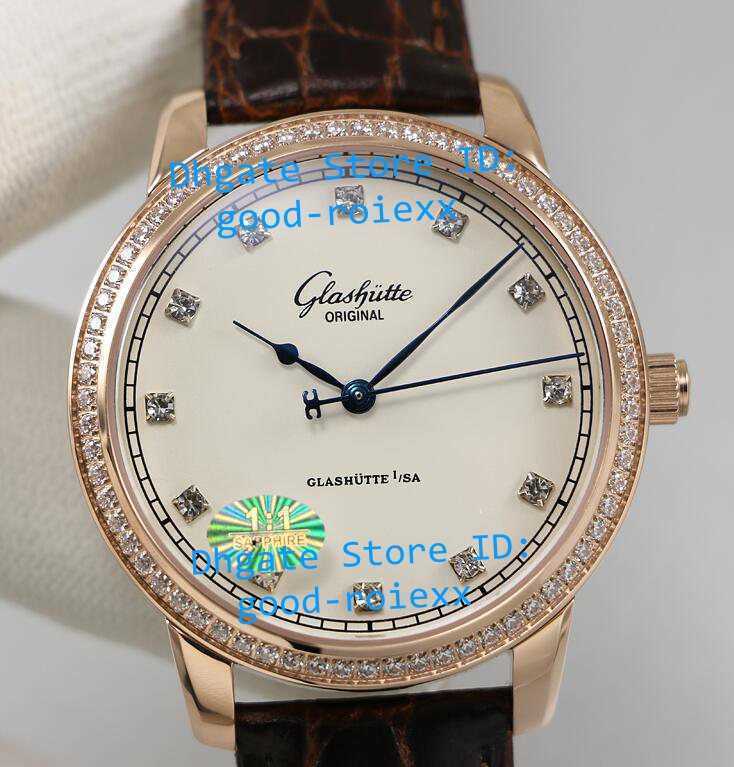 

Luxury Mens Automatic Miyota 9015 Cal.39-59 Rose Gold Watch Quintessentials Watches Men 40mm Leather Glashutte Diamond Bezel Wristwatches