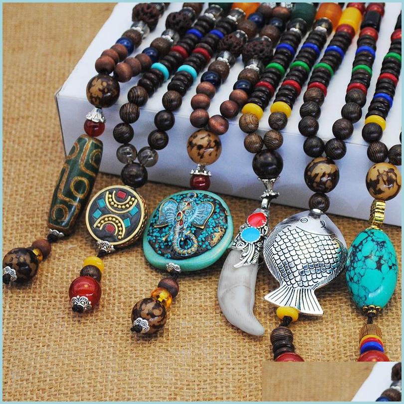 

Beaded Necklaces Retro Long Buddha Bead Necklace Wholesale National Characteristics Sweater Chain Autumn And Winter All Kinds Of Clo Dh9Jo