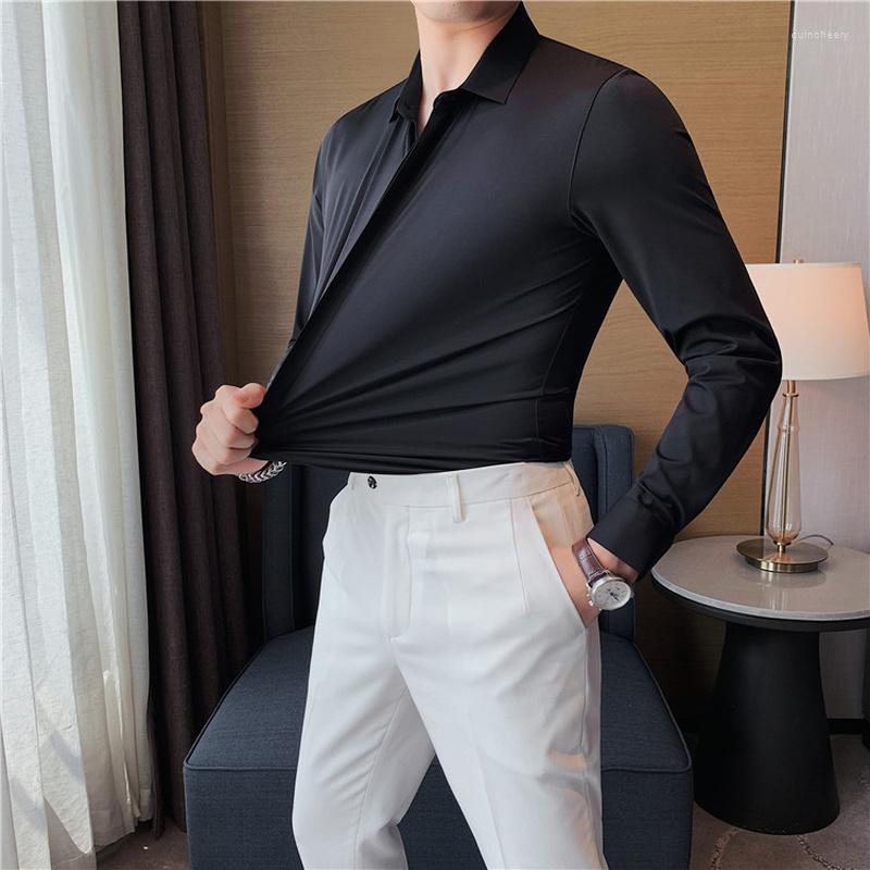 

Men's Casual Shirts 2022 Elastic Seamless Men's Autumn Long-sleeved Business All-match Shirt Social Party Tuxedo Blouse Men Clothing, Black