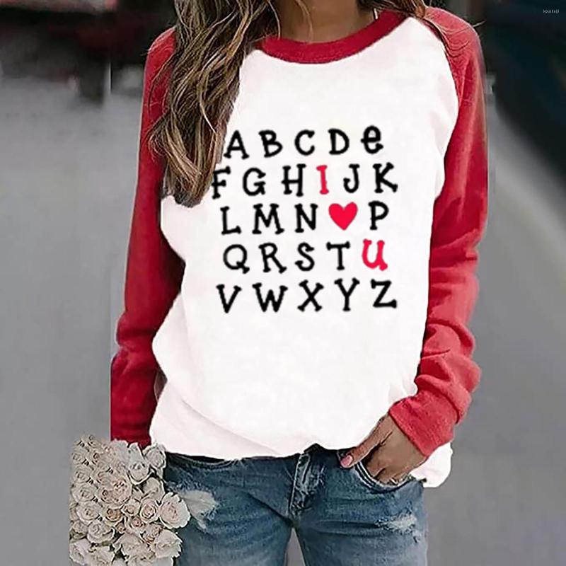 

Women's Hoodies Valentine's Day Sweatshirt Tops Gift For Lover Long Sleeve T-shirt Ladies Fit Color Matching Stitching Pullover Blouse