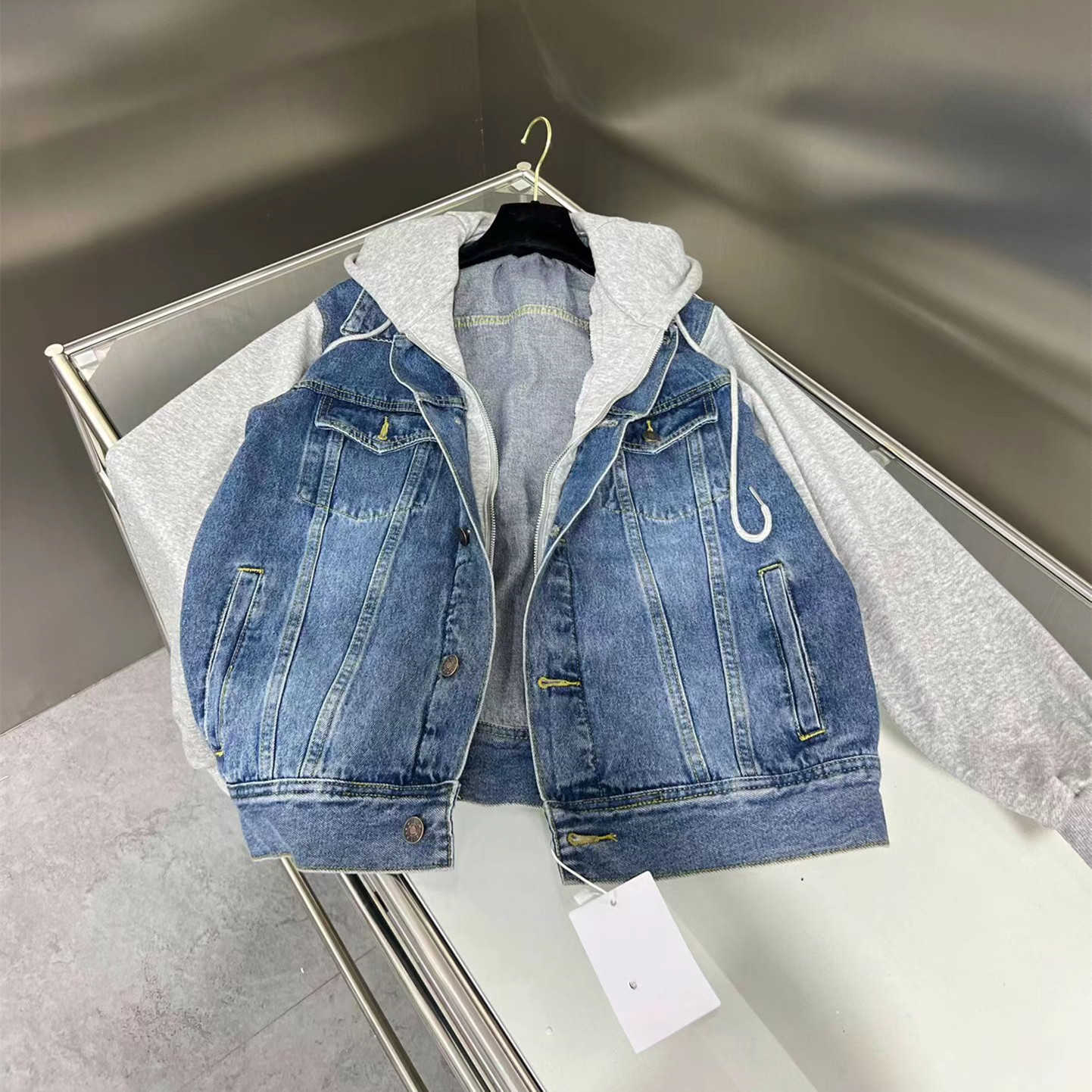 

Women's Jackets Autumn and winter new women's two piece hooded cowboy coat age reducing college style single breasted Hooded, Navy blue