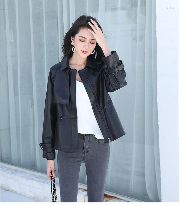

Women' Leather Quality 2022 Women Genuine Jacket.fashion Female Sheepskin Jacket Casual Comfortable Coat, Black