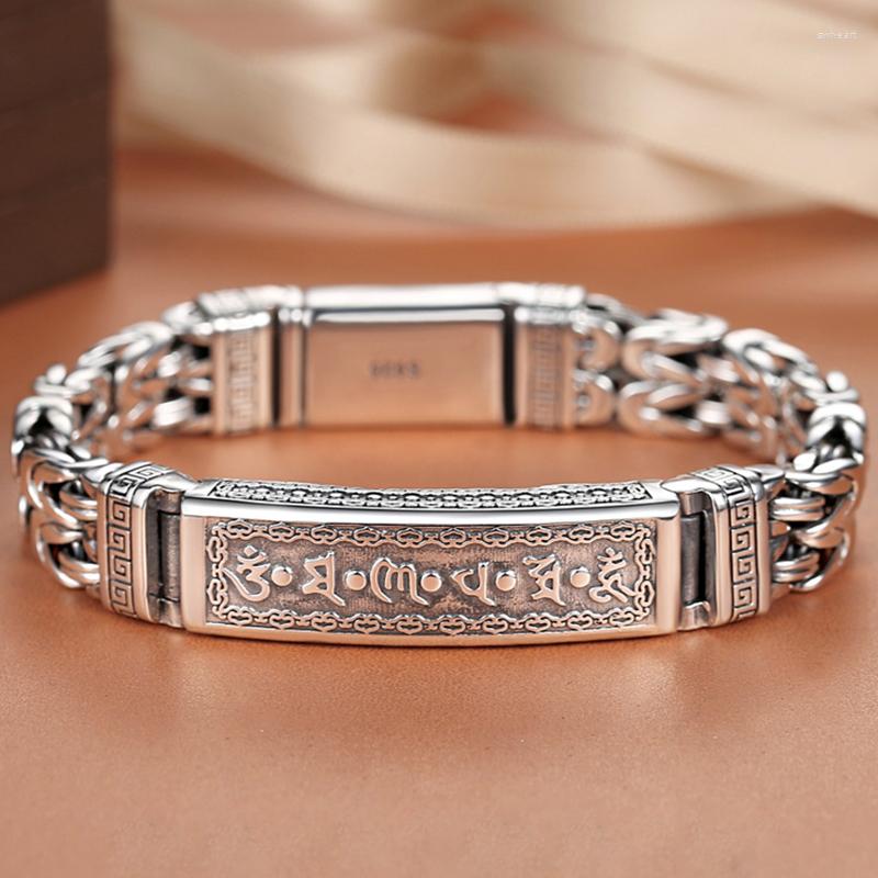 

Charm Bracelets Handmade Six-character Mantra Silver Medal Chain Buckle Bracelet Men's Domineering Personality Trendy Ins Niche Design