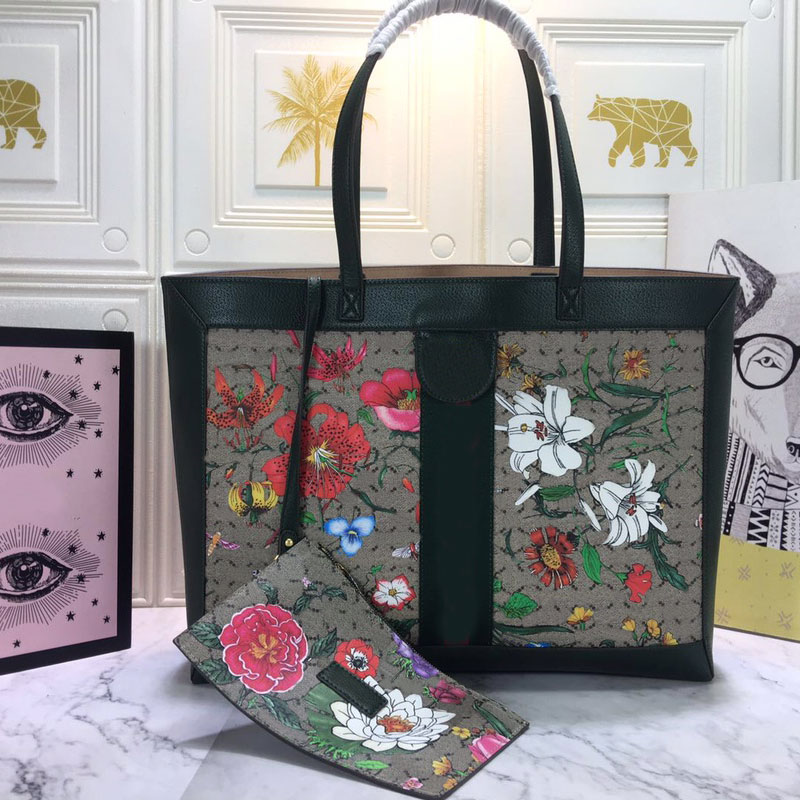 

Floral Shopping Tote Bag Vintage Shoulder Bags Women Large Capacity Handbags PVC Cowhide Material Coin Purse Classic Red Green Stripe Crossbody Totes Wallets