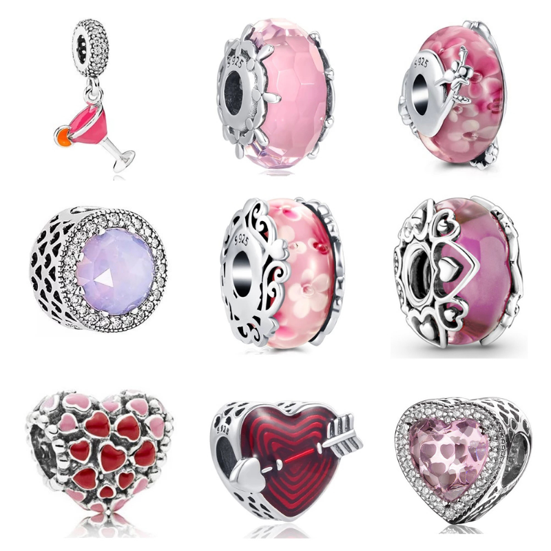 

925 Sterling Silver Dangle Charm Women Beads High Quality Jewelry Gift Wholesale Red Love Heart Pink Flower Murano Glass Bead Fit Pandora Bracelet DIY