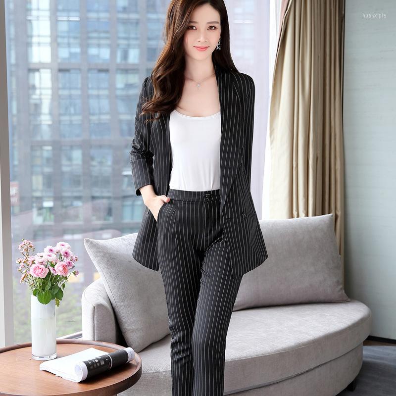 

Women's Tracksuits Fashion Suit Female 2022 Spring Small Women's Two-piece Pants OL Temperament Casual Vertical Stripe