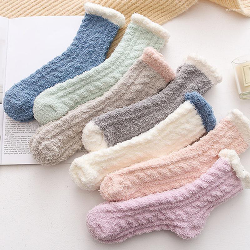 

Women Socks Linen Flower Color Ban Bian Rong Wa Tube Coral Velvet Versatile Warm Floor Adult Towel, White