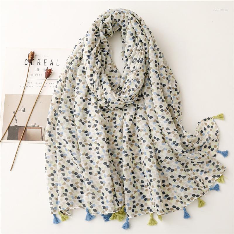 

Scarves 2022 Dot Print Tassel Scarf Shawls Long Soft Spot Wrap Hijab