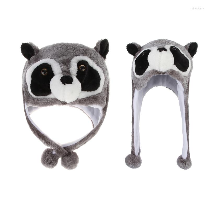 

Berets Q1QA Adult Kids Winter Cute Raccoon Animal Beanie Hat With Pom Ends Funny Stuffed Toy Earflap Cosplay Costume, Picture shown
