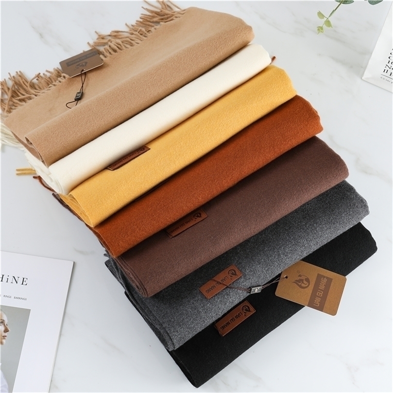

Scarves Winter Scarf For Women Shawls And Wraps Fashion Solid Warmer Thick Cashmere Lady Neck Head Stoles Bandana 221010