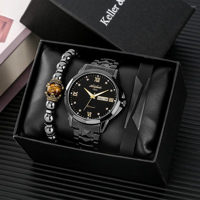 

Wristwatches Premium Men's Watch Luxury Original Gifts Full Steel Water Resistant With Calendar Week Display For Men Birthday Gift Set, Only watch