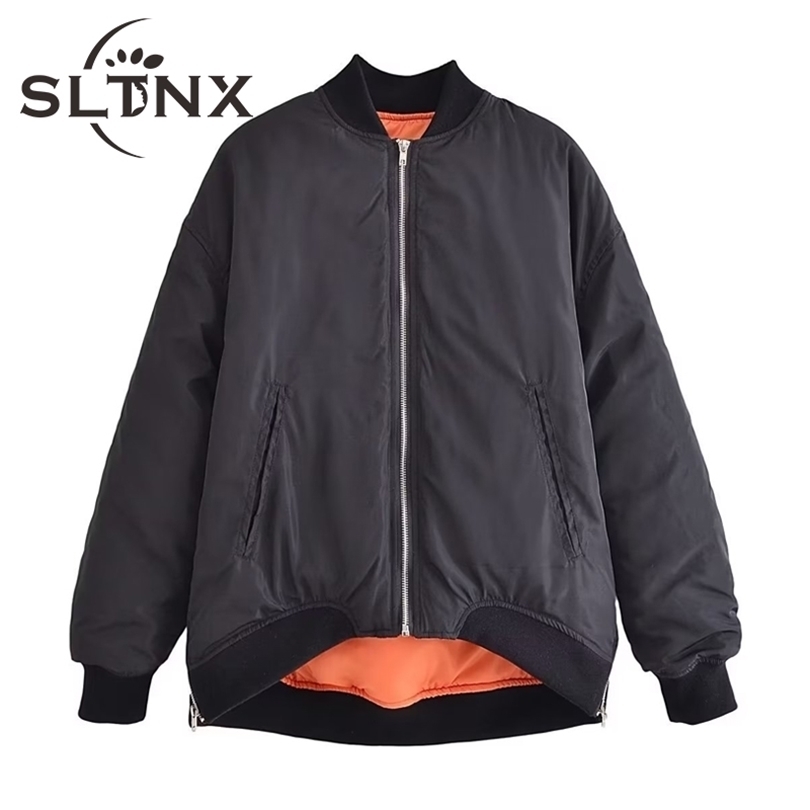 

Womens Jackets SLTNX Winter Fashion Women Bomber Jacket Coats Solid Long Sleeve Black Heavy Jackets with Zipper Pockets Female Thicken Coat 221010, Grayblack