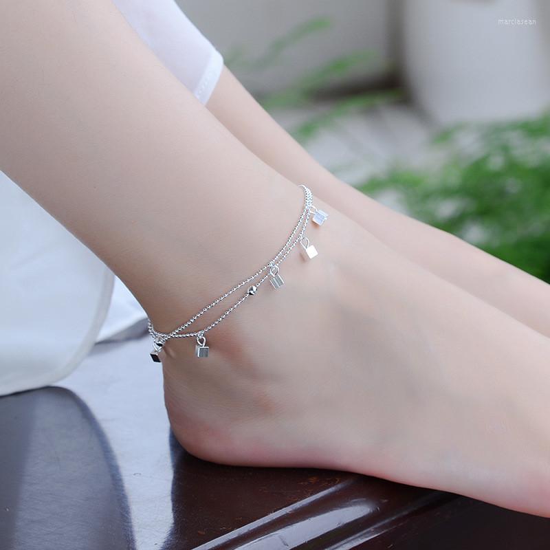 

Anklets Trendy Box Shaped Silver 925 For Women Jewelry Fashion Girl Bracelets Lady Lovers Christmas Gift