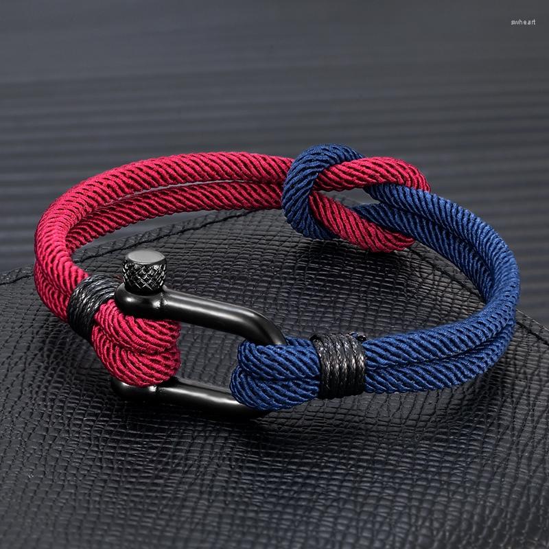 

Charm Bracelets MKENDN Two-Toned Knot Nautical Rope Bracelet Men Women Outdoor Surfer Black Stainless Steel U-shape Shackle Buckle