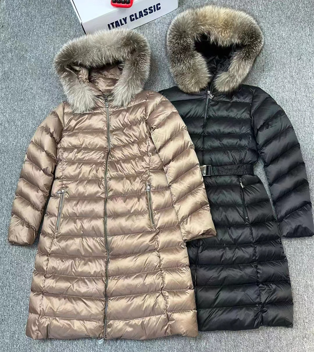 

'Fulmar Designer Women's Black Down Jacket with Green Coat, Fox Fur Hood, and Windproof Warmth', 14