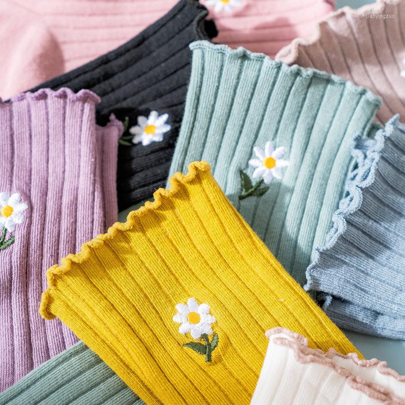 

Women Socks Women's Liitle Flower Girl's Simple Solid Color Korean Style Long Kawaii Happy And Funny