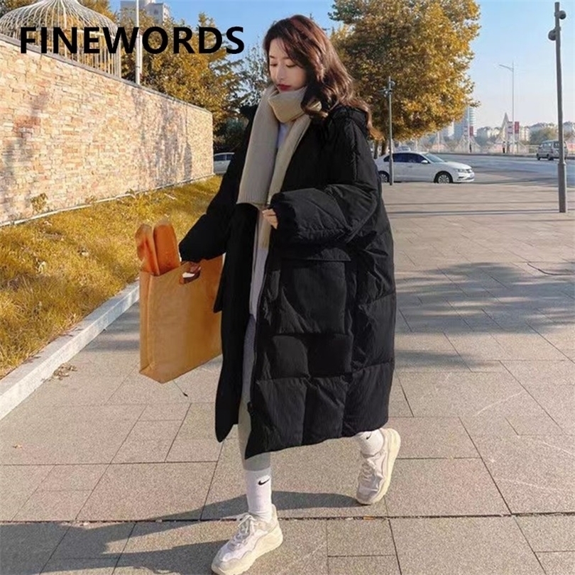 

Womens Down Parkas FIORDS Vintage Korean Down Coat Winter Streetwear Casual Long Coat Thicken Solid Harajuku Parka 221010, Black
