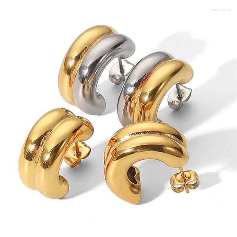 

Stud Earrings Youthway Stainless Steel Stylish Geometric Double Layer 18 K PVD Plated Golden Fashion Trendy Jewelry Women