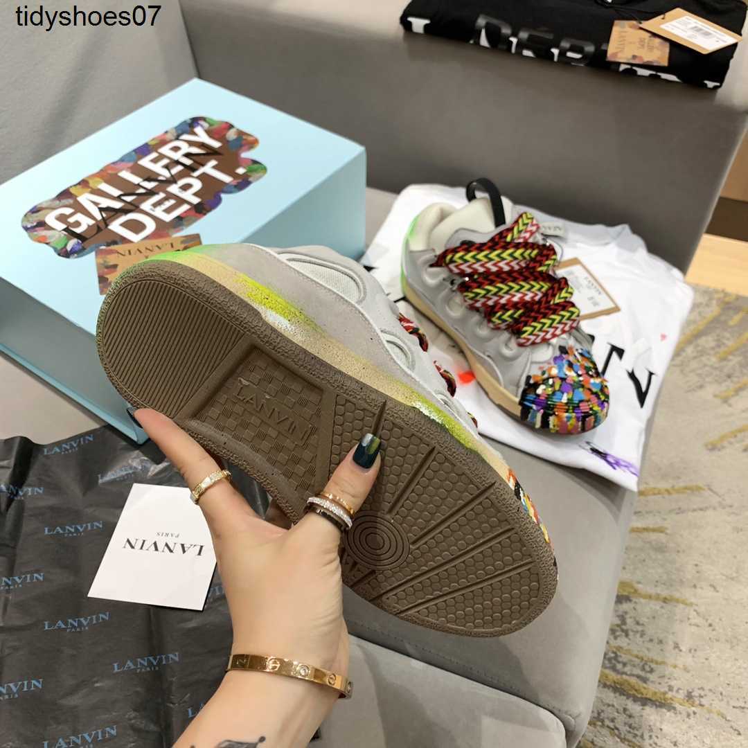 

designer Retro Lanvins Langfan Bread Shoes Large Tongue Color Contrast Cowhide Couple Forrest Gump Skateboarding Shoes, Beige