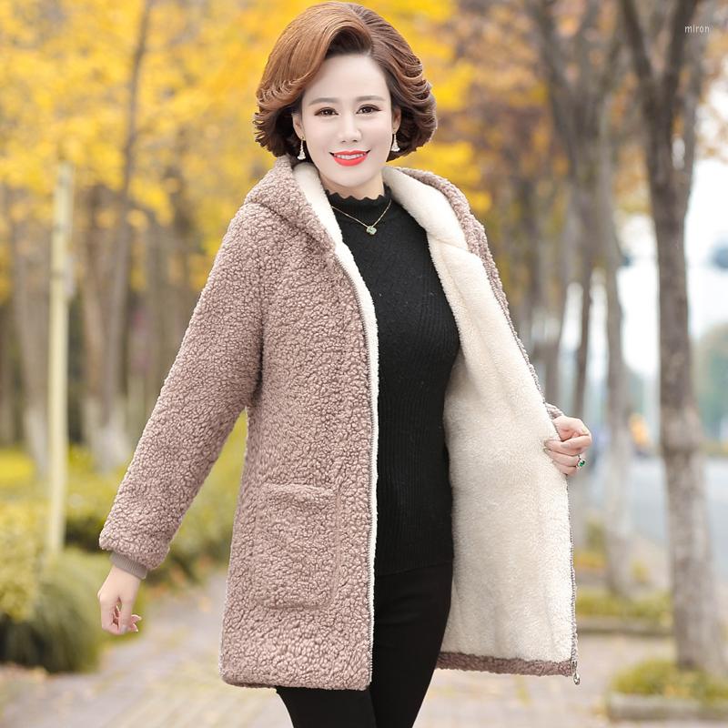 

Women's Trench Coats Winter Women Jacket 2022 Lambswool Plus Velvet Cotton Coat Female Overcoat Hooded Warm Lady Outerwear Mother Clothes, Blue