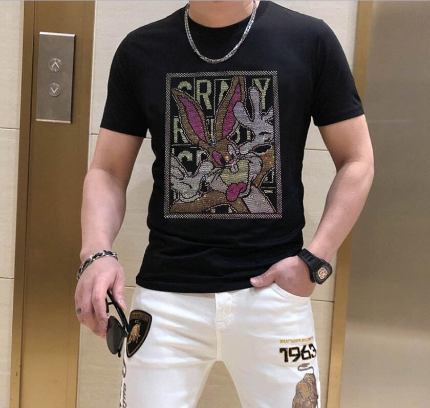 

Heavy industry Luxury design 100% Cotton Tee Shirt Designer Rhinestone men top tees T-Shirt, As shown