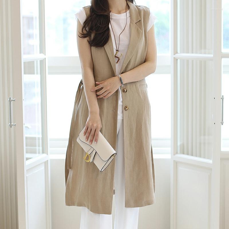

Women's Vests Summer Long Cotton Linen Vest Women Korean Fashion Sleeveless Jacket, Khaki