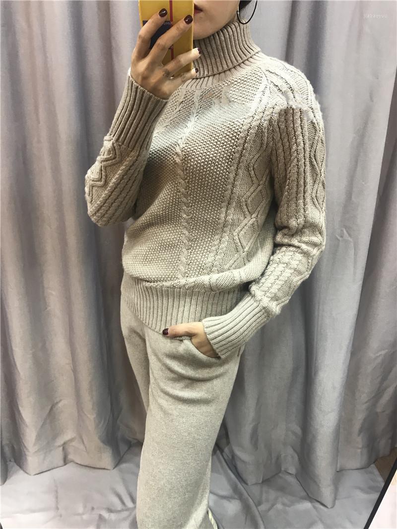

Women' Two Piece Pants 2022 Wool Rushed Quality Woman Cashmere 2 Set Collar Pullover Knit Thread Sweater Trousers Fashion Warm Suit Female, Blue