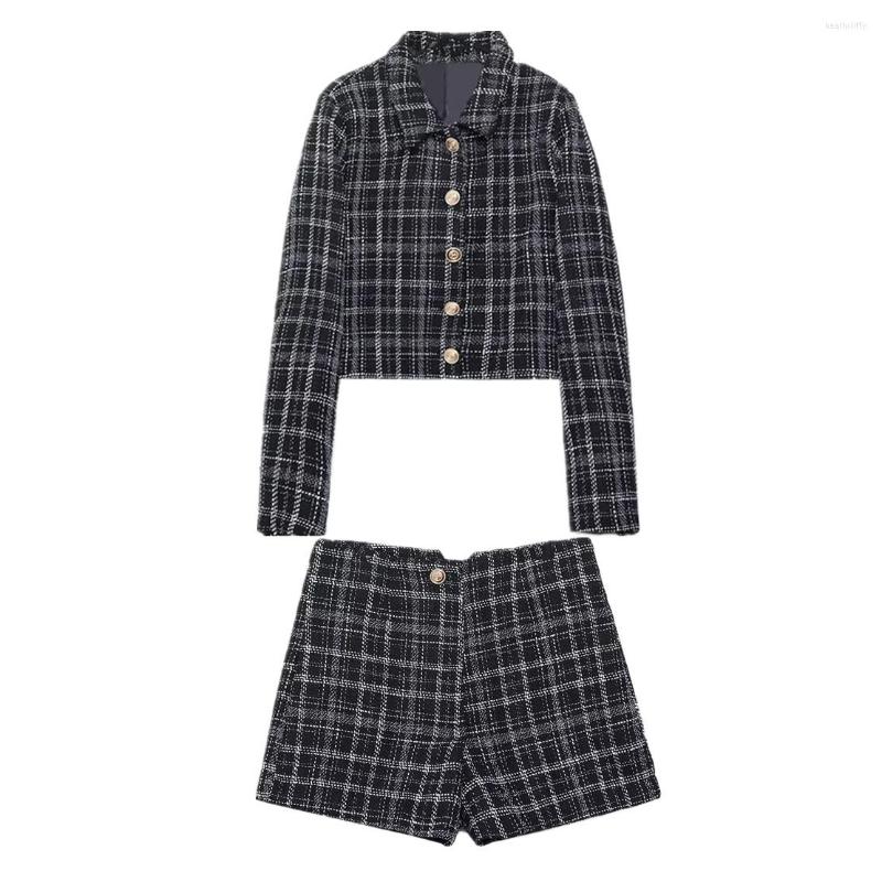 

Women's Tracksuits Maxdutti High Waist Harem Shorts Women Street Texture Plaid Fashion Blazers Two Pieces Sets