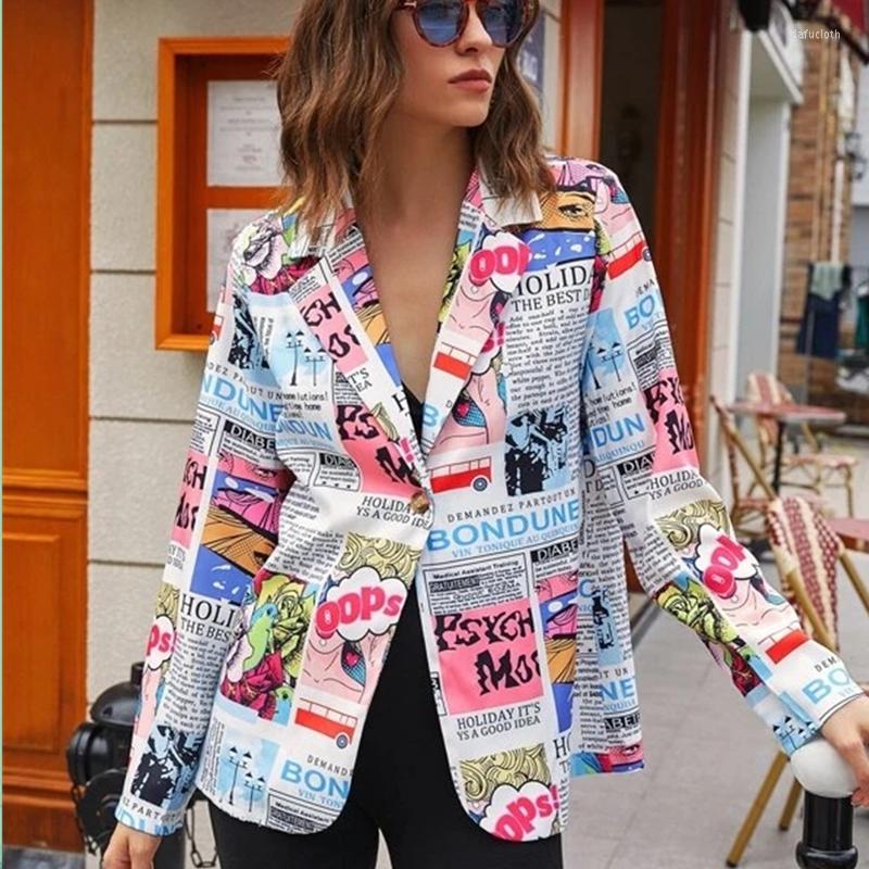 

Women' Suits 2022 Original Design Fashion Blazers Spaper Print HighStreet Tops Women Slim Unique Clothes Spring Autumn Temperament Outwear, Picture shown
