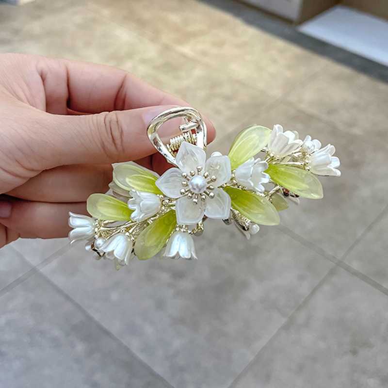 

hair clips Lily of the valley flower pearl large clip fashion net red back shark