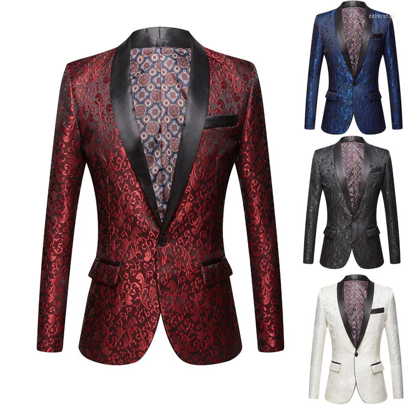 

Men's Suits HOO 2022 Men's Black Collar Green Blazer Jacquard Color Matching Studio Slim-Fitting Blazers, White
