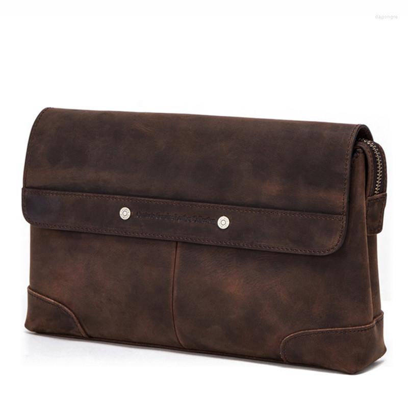 

Cosmetic Bags MC1009 Crazy Horse Vintage Men's Clutch Genuine Leather Hand Male Zipper Holder Phone Bag Bussiness Gifts, Coffee
