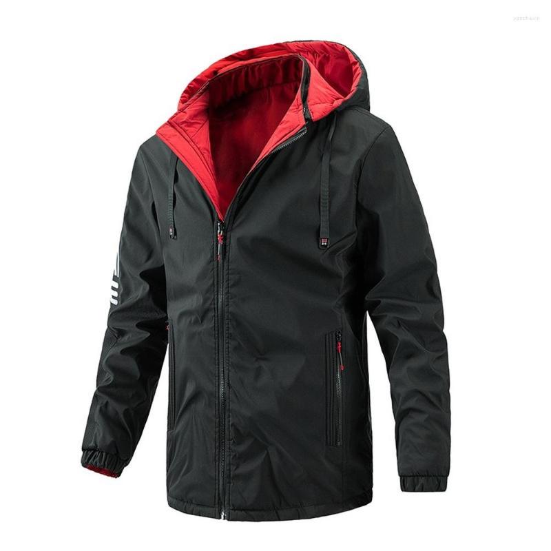 

Men's Jackets 2022 Sports Jacket Men Casual Solid Color Winter Men's Cotton Hooded Double-sided Fashion Outdoors Clothing, Black