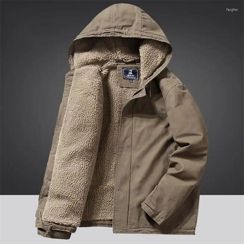 

Men's Down Autumn Winter Heavy Jacket Work Cotton Clothes Outdoor Sport Camping Trekking Climbing Cycling Corduroy Padded Hooded Coat, Black