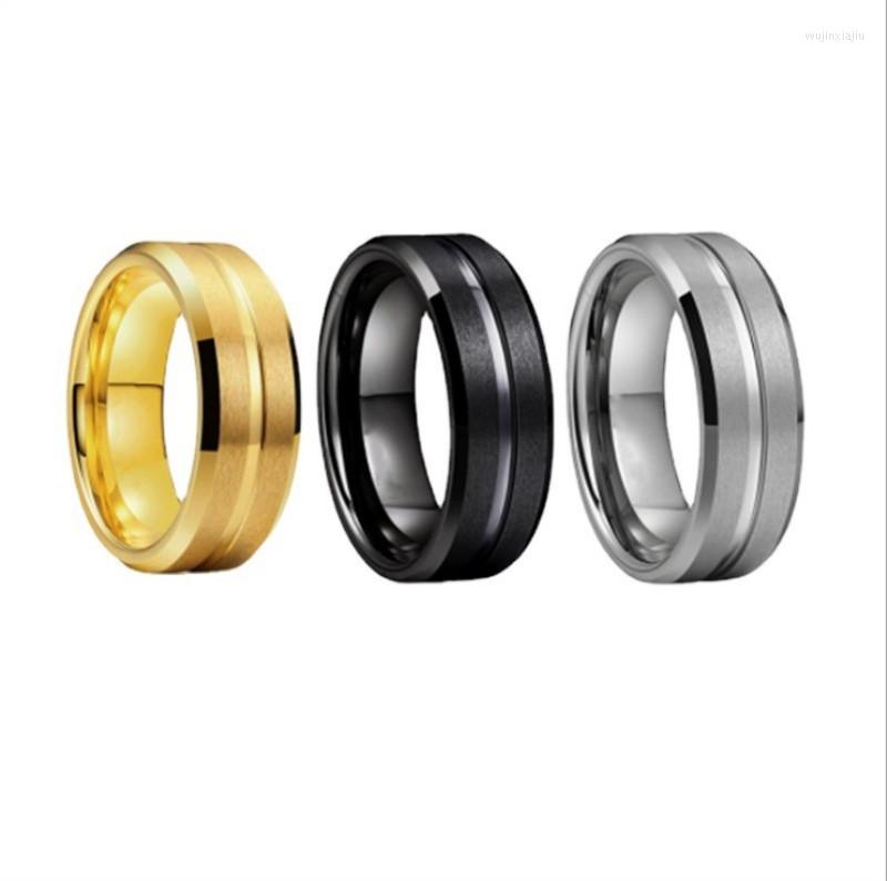 

Wedding Rings Stainless Steel Ring Men's And Women's Groove Bevel Brushed Finish Black Silver Gold Optional