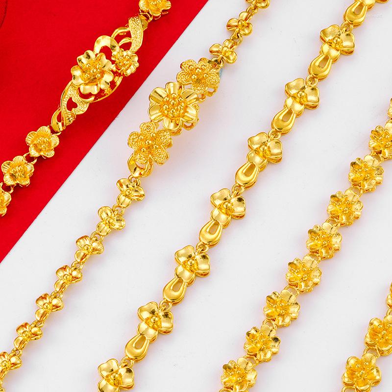 

Charm Bracelets Wedding Jewelry For Women 2022 Bangle Cuffs Paired Couples Luxury Flower Shape 24K Gold Chains Couple Bracelet Gift