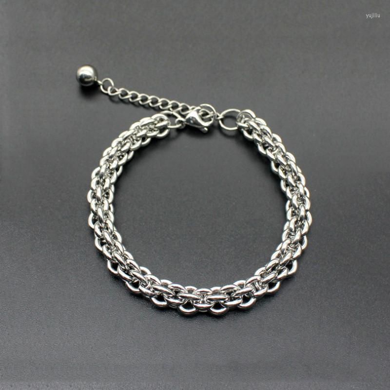 

Link Bracelets Men Bracelet Silver Color 8mm Round Double Chain Stainless Steel & Bangle Male Accessory Punk Cool Party Rock Jewelry