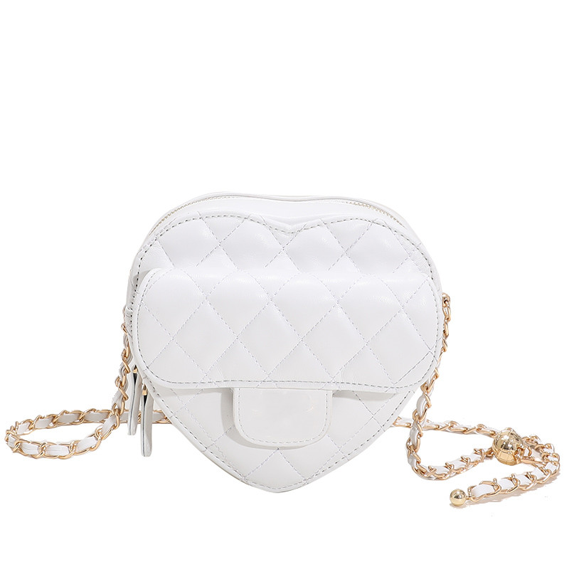 

Brand 2023 Love shape women's shoulder bag genuine leather fashion handbag grils wallet, White 8107