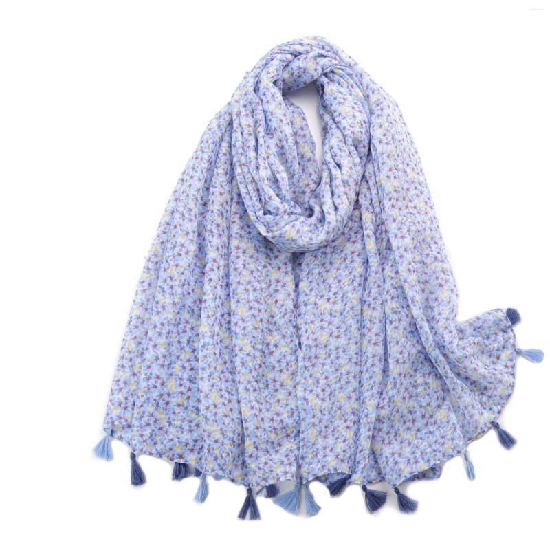 

Scarves 2022 Spring Small Flower Print Tassel Scarf Shawls Soft Floral Wrap Hijab