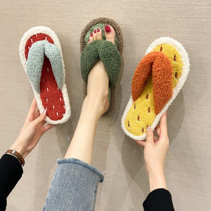 

Slippers Fashion Furry Slides Warm Flat Mules Flip-Flops Girl Slip On Indoor Home No-Slip Comfortable Shoes 2022 Spring Autumn, Blue
