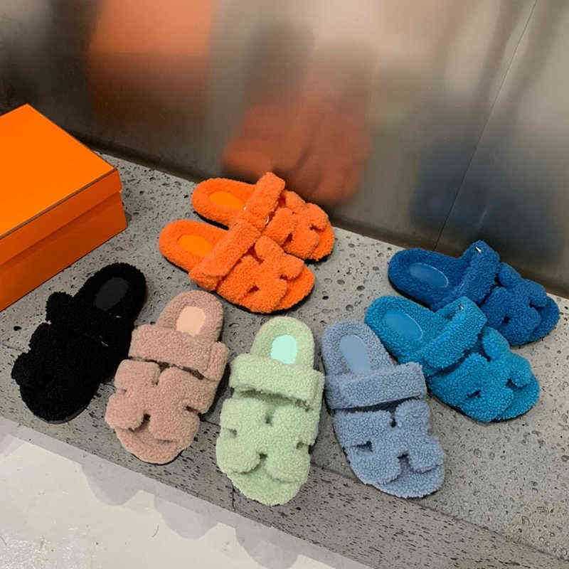 

H letter Chypre slides slippers sherpa fleee women herme sandals Fluff Wool womens Winter Soft Fur Furry home indoor Shearling teddy Sandal Comfortable Fuzzy shoes, Fill postage
