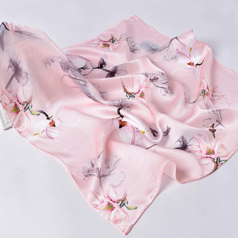 

Scarves Real Silk Square Scarf For Women Print Bandana Natural Headscarf Kerchief Small Suqare Hair 65x65cm