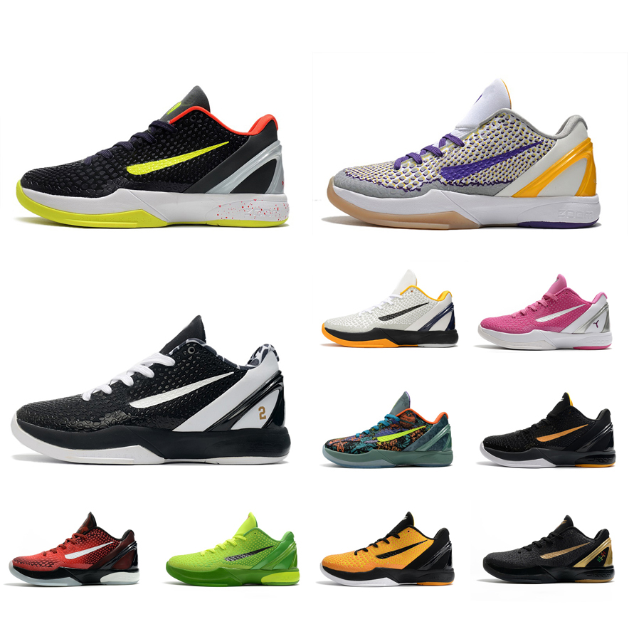 

Womens black mamba 6s protro basketball shoes for kids boys ZK6 Bryants 6 vi Chaos 3D Lakers Black Yellow Grinch Gigi sneakers tennis with box, Playoffs