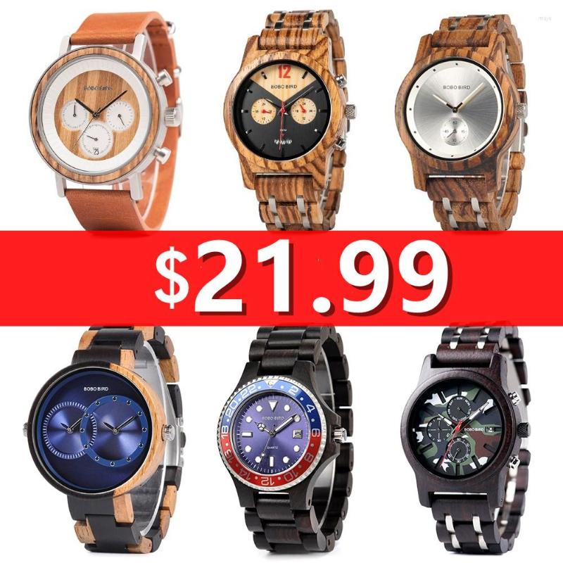 

Wristwatches BOBO BIRD Wooden Men's Watch Couple Top Fasion Women Quartz Wristwatch Ladies Unique Clock Box Reloj Hombre, Gr010-2b