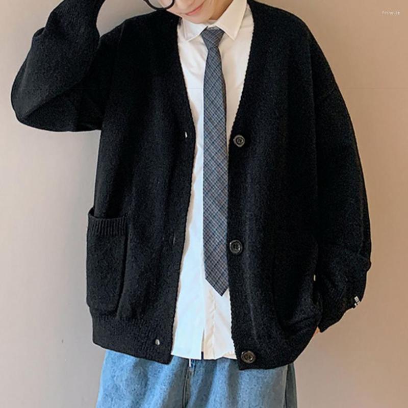 

Men's Sweaters Trendy Single-breasted Men Sweater Autumn Coat Solid Color Dispel Cold, Black