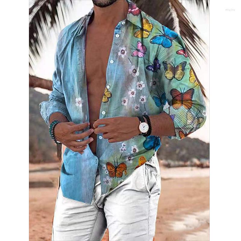

Men's Casual Shirts 2022 Hawaiian Butterfly For Men 3D Long Sleeve Flower Shirt Beach Blouse Oversized Tops Tee Homme Summer Clothing, Cxcs-fudie-9103