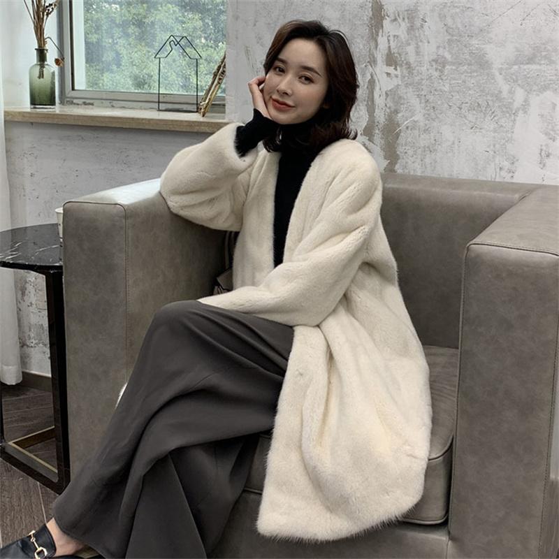

Women' Fur Est Hight Quality Women Surcoat Faux Velvet Mink Loose Super Warm Soft Mid-length Thicken Outerwear Women' Winter Jacket, White