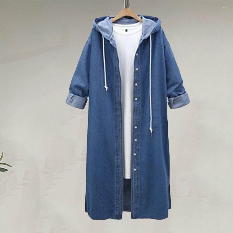 

Women's Trench Coats Stylish Women Coat Cardigan Hooded Solid Color Long Sleeve Warm Winter Jacket, Light blue